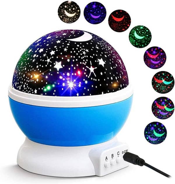 SP Dealz Moon & Star Night Light Projector – 2-in-1 360° Rotating LED Galaxy & Undersea Projector Lamp (8 Colors) for Kids' Bedroom and Parties