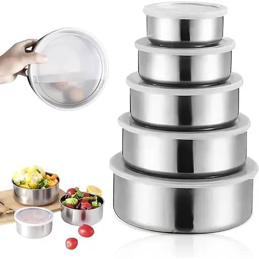 SP Dealz 5 Pcs Stainless Steel Kitchen Storage Containers – Airtight & Leak-Proof Food Containers with Lids, Stackable Metal Bowls for Food Storage, Serving & Meal Prep
