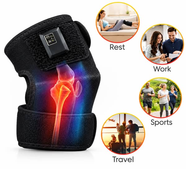 Rechargeable Electric Knee Massager – Heated Knee Wrap with Vibration, 5 Heat Levels and 3 Massage Modes