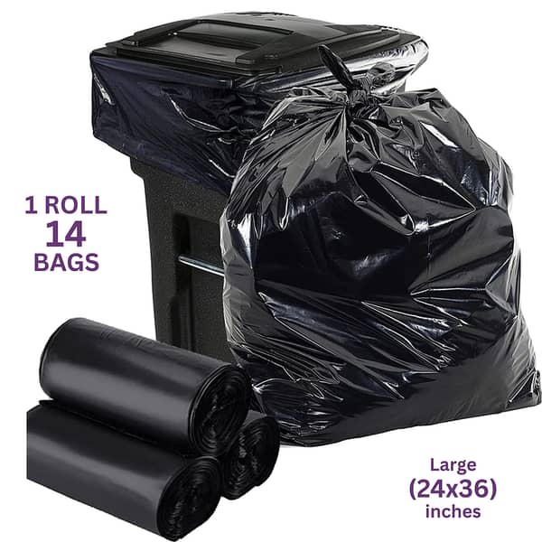 SP Dealz Heavy Duty Black Trash Bags 24x36 Inch – Large Garbage Can Liners, Strong Disposable Waste Bags, 1 Roll Pack of 14 Bags