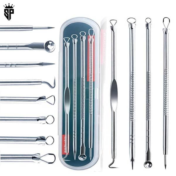 SP Dealz 4-Piece Blackhead & Pimple Remover Tool Kit – Professional Silver Comedone Extractor Tweezers for Acne, Blackheads & Facial Skincare
