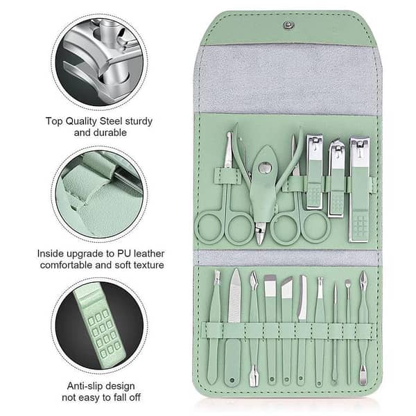 6 in 1 Manicure Pedicure Nail Care Set – Stainless Steel Clippers, Cutters, Scissors & Travel Leather Case