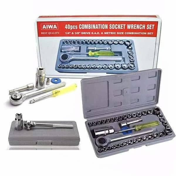 SP Dealz 40-Piece Ratcheting Socket Wrench Set – Metric & SAE 6-Point Sockets with Ratchet, Extension Bars, and Organizer Case
