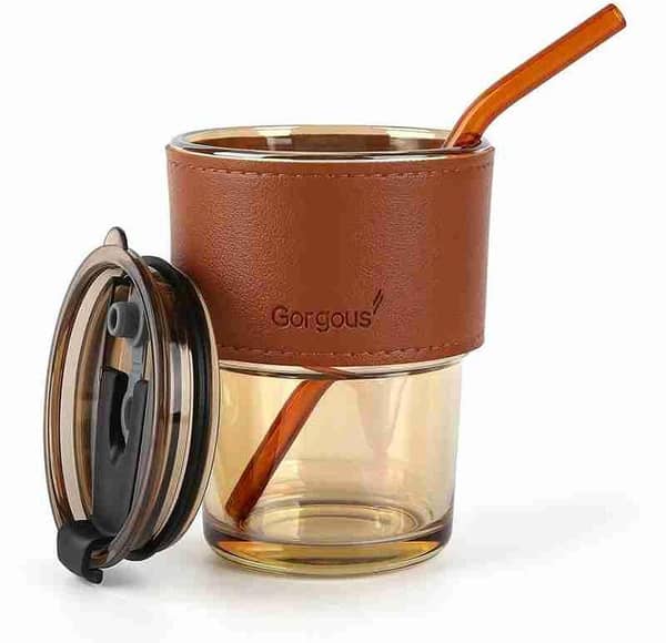 SP Dealz 400ml Glass Cup with Lid & Straw – Bamboo Joint Transparent Bubble Tea Tumbler, Beer Can Style Drinking Glass for Milk, Juice, Coffee, Smoothies & Cold Drinks