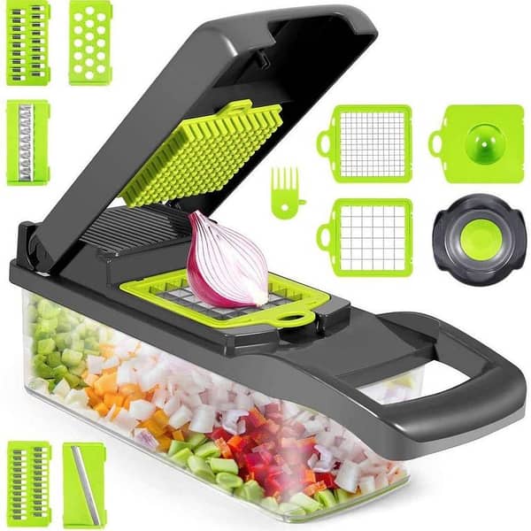 SP Dealz 14 in 1 Vegetable Chopper & Cutter – Multifunctional Food Slicer, Dicer & Onion Chopper with 8 Stainless Steel Blades and Container for Kitchen, Carrot, Potato, Garlic & Salad