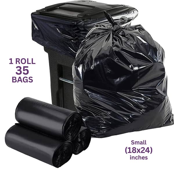 SP Dealz Heavy Duty Black Trash Bags 18x24 Inch – Small Garbage Can Liners, Strong Disposable Waste Bags, 1 Roll Pack of 35 Bags
