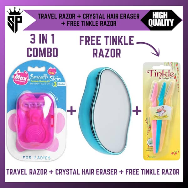 SP Dealz 3-in-1 Women Hair Removal Kit – Travel Razor Set with Case, Crystal Hair Remover, and Free Dermaplaning Tool