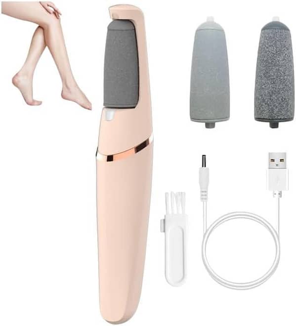 Electric Foot Callus Remover Rechargeable – Cordless Pedicure Tool with 2 Roller Heads, Foot File, Hard Dead Skin Remover, Foot Scrubber & Grinder
