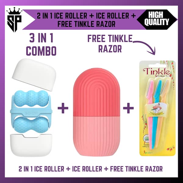 SP Dealz Double Ended Ice Roller + Ice Face Roller + FREE Tinkle Razor | Face & Eye Depuffing, Skin Care & Pain Relief Tool