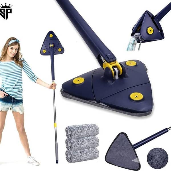 SP Dealz 360° Rotating Cleaning Mop – Triangle Telescopic Mop with 6 Reusable Cloths, Adjustable Floor Scrubber & Cleaning Brush for Windows, Walls, Tiles, Hardwood & Floors