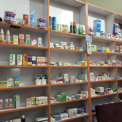 Medical store counter , shelves tables