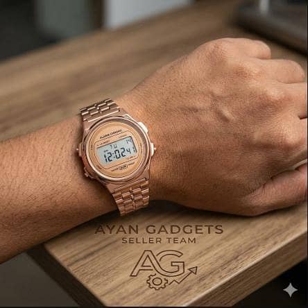 Rose Gold F-91W LED Digital Wristwatch – Unisex Stainless Steel Strap Sports Clock for Men & Women R3761