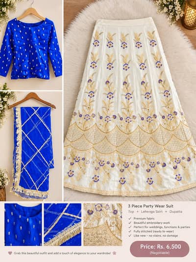Beautiful Royal Blue & Golden Embroidered Lehenga – 3 Piece Party Wear