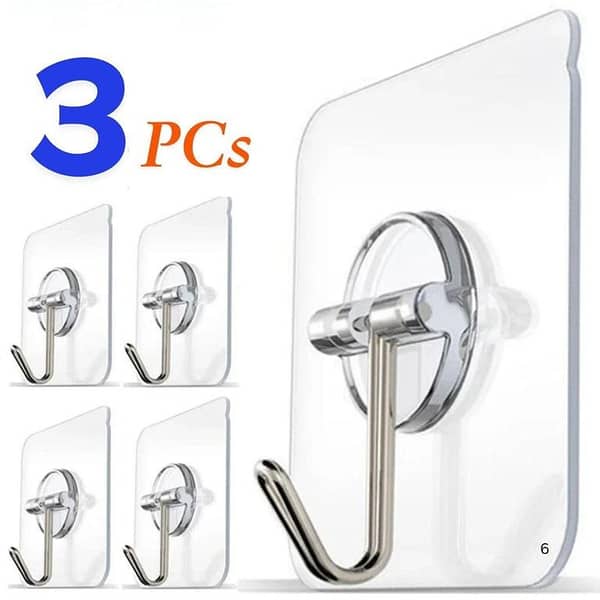 Big Size Heavy Duty Adhesive Wall Hooks - Transparent, Nail-Free, Waterproof for Kitchen and Bathroom