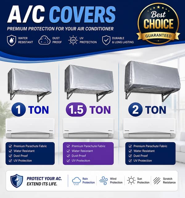 Original Parachute AC Cover for 1 Ton, 1.5 Ton & 2 Ton Split Units – Waterproof, Dustproof, Elastic Fit, 1 Pcs