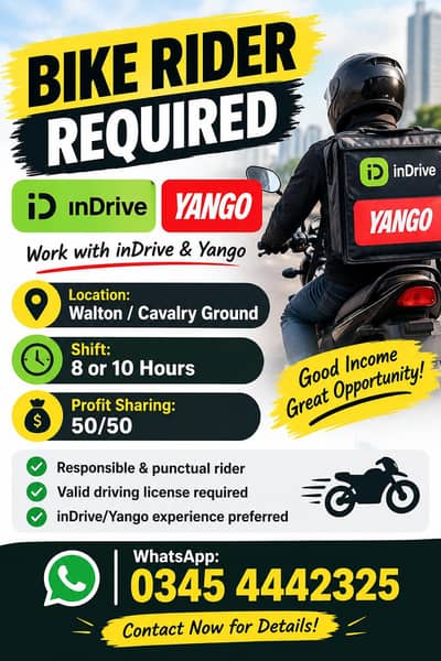 Bike Rider needed for Indrive yango must be from near by waltan
