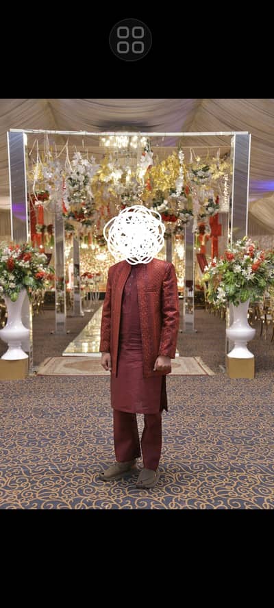 mahroon shalwar kameez with prince coat