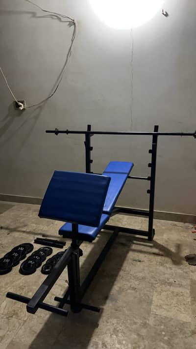 Home gym/bench press/dumbels/plates/gym /rods/multi position bench