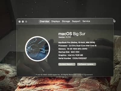MacBook pro (Mid 2014, 13-inch, Retina) - 16gb/256gb Core i5