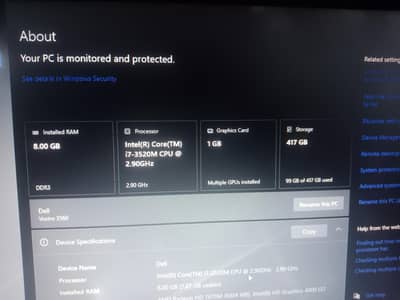 Dell laptop. i7 3gen. 8 gb ram, 128gb ssd +300gb hard