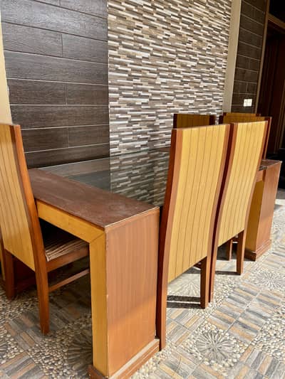 6 Seater Dining Table Set | Lakri Ki Table + 6 Chairs | Glass Top