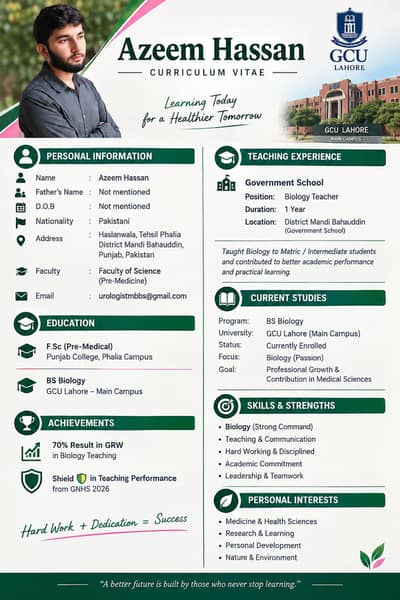biology teacher GOVT certified