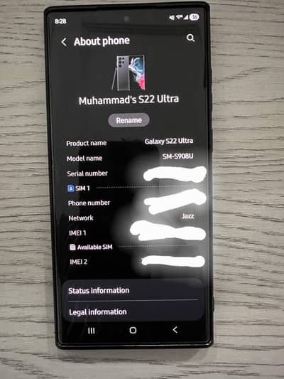 Samsung Mobile S22 Ultra, Official PTA, 512GB