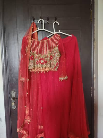 Red Wedding Lehnga Choli embroidery work with Net Dupatta