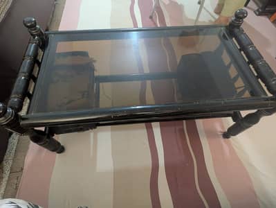 Wooden Center Table with Glass Top