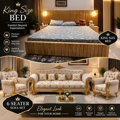 King Size Bed Set - 6 Seater Sofa Set - Excellent Condition