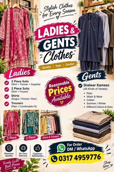 gents and Ladies unstitched available