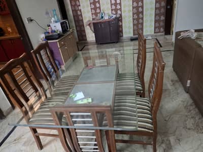 Glass top dining table 3×5 ft with 4 chairs