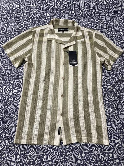 Molokai Green Striped Crochet Button Down Shirt