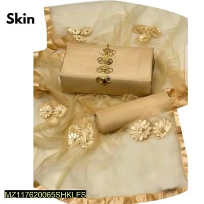 Beautiful Unstitched 3-Piece Katan Silk Suit With Fancy Net Dupatta
