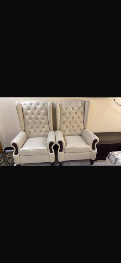 Elegant Cream Tufted Wingback Chairs – Set of 2 for sale