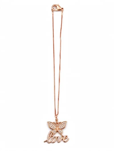 Love butterfly locket chain rose gold girls necklace