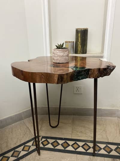 Handmade Live-Edge Wood & Resin Side Table
