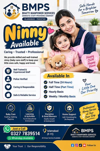 babysitter,housemaids,cooks,Ninny,helpers, patientcare, officeboy,staf