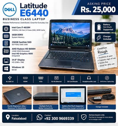 Dell Latitude E6440 Core i7 16GB RAM 256GB SSD Laptop
