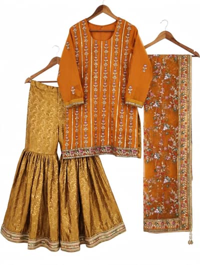 Golden Embroidered Shamoz Sharara