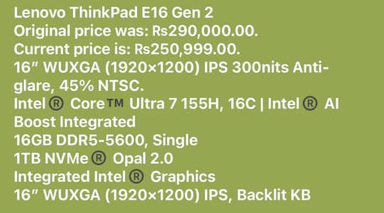 Lenovo ThinkPad E16 Gen 2 Business Laptop