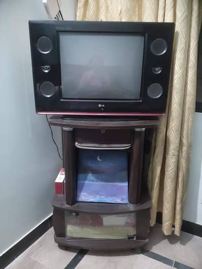 L. G tv,with  trolley and DVD player