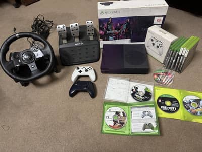 Xbox One S + Logitech G920 Steering Wheel + 2 Controllers + Games
