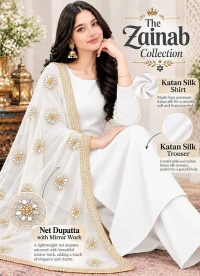 zainab Collection white 3 pcs kat
