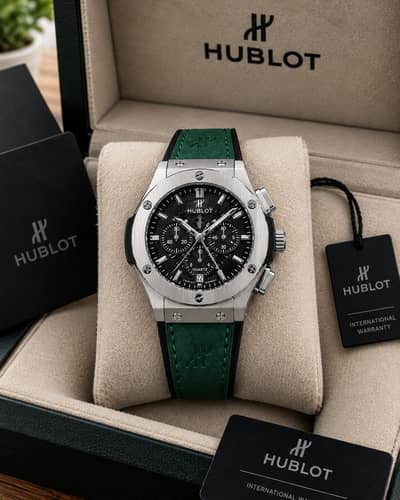 ⌚ Hublot Quartz — Green Strap, Black Dial