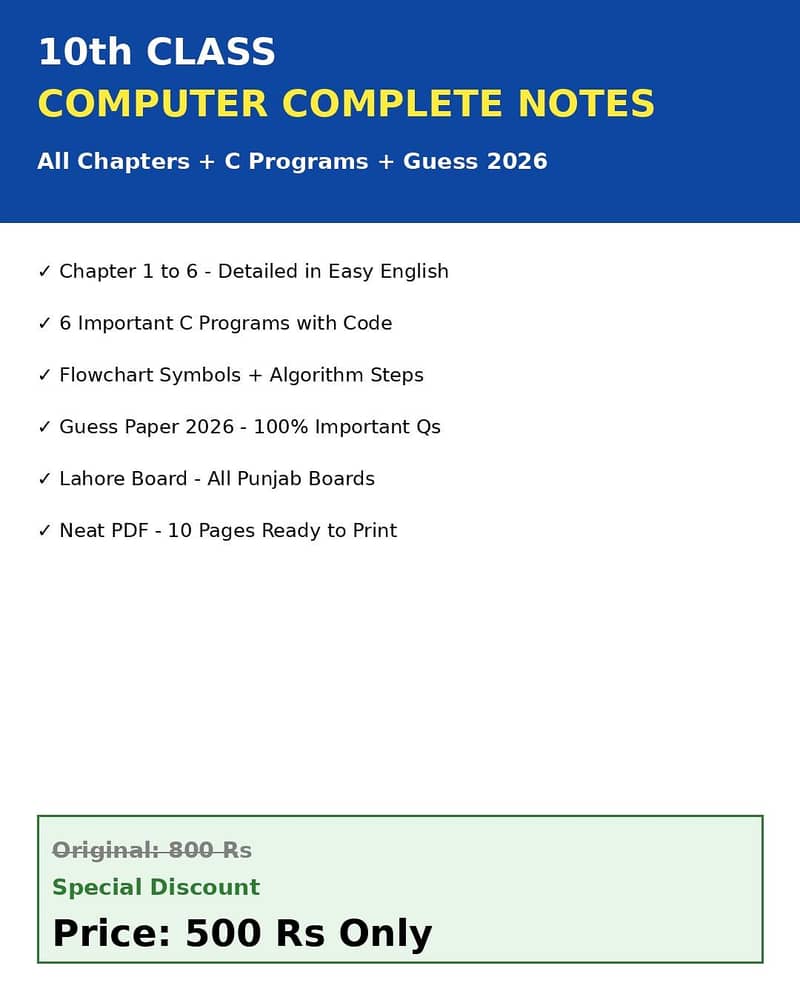 10th Computer Notes 2026 - All Chapters + C Programs + Guess - Rs 500 0