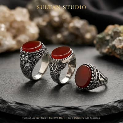 SULTAN STUDIO Turkish Aqeeq Ring Men Silver - Rs 999 Free Delivery