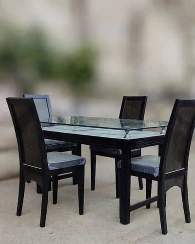 4 seater pure sheehsam Dining Table set with Glass Top