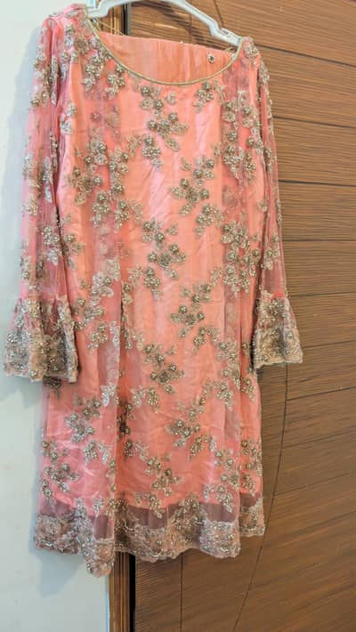 Beautiful Peach Heavy Embroidered Party Wear Dress – Like New