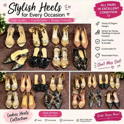 Ladies Stylish Heels Collection – 20 Pairs | Excellent Condition